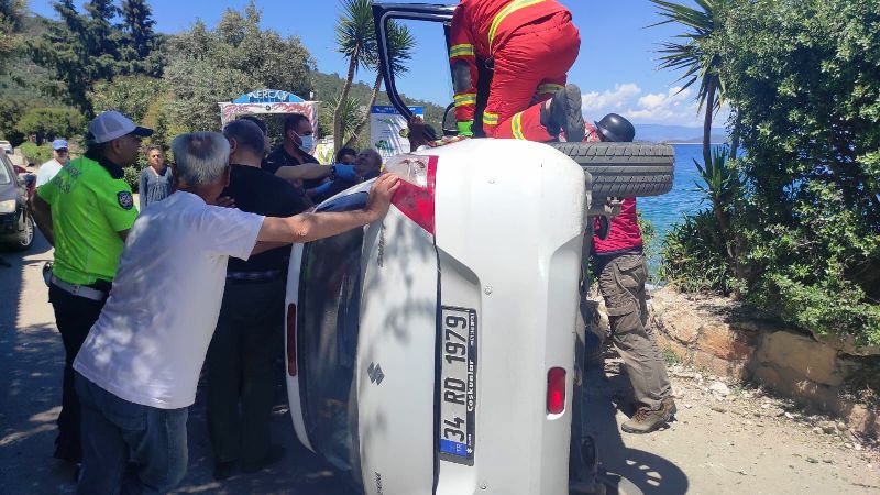 Torba’da Otomobil Yan Yattı: 1 Kişi Yaralandı
